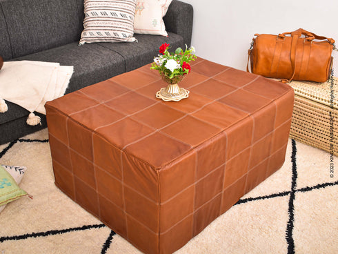Handcrafted Moroccan Leather Pouf Ottoman - Elegant & Versatile Décor